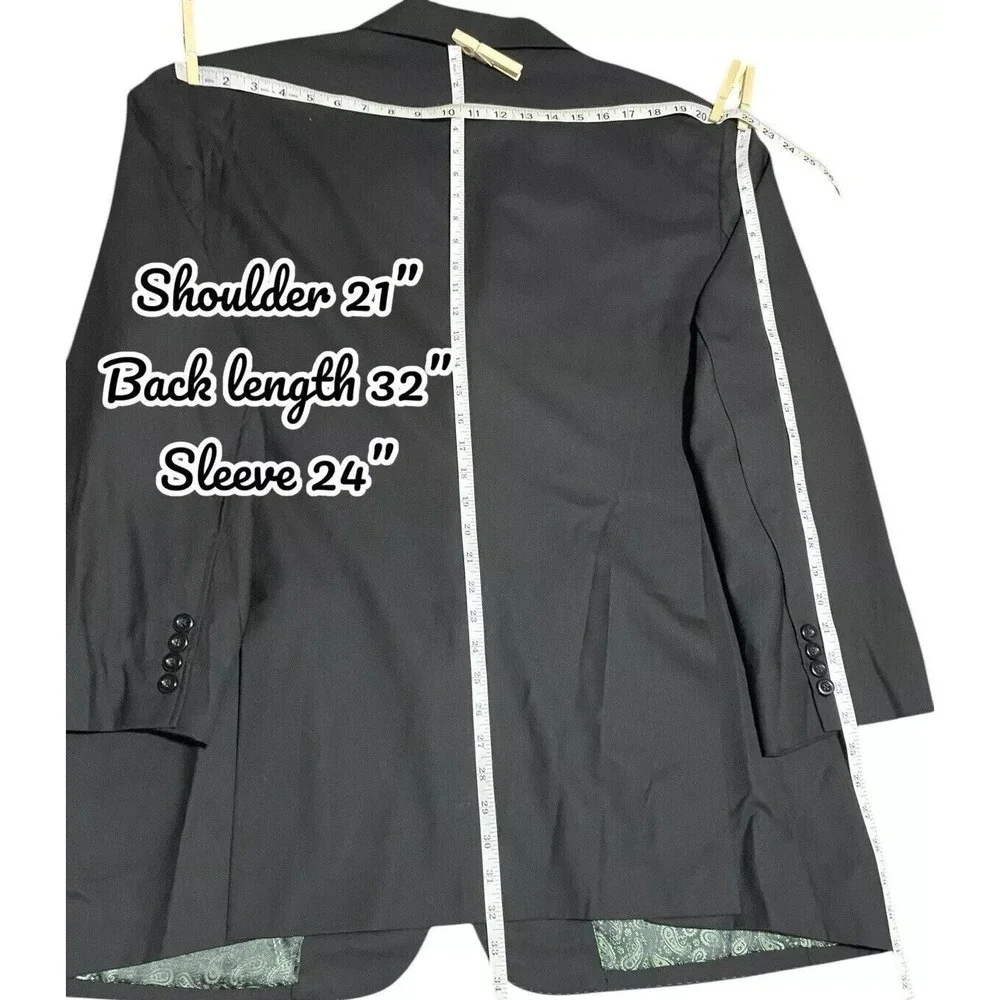 Bespoke Tailored Mens Suit Jacket Pants Black 3 Button 2XL Pants 48x26 Chest 50